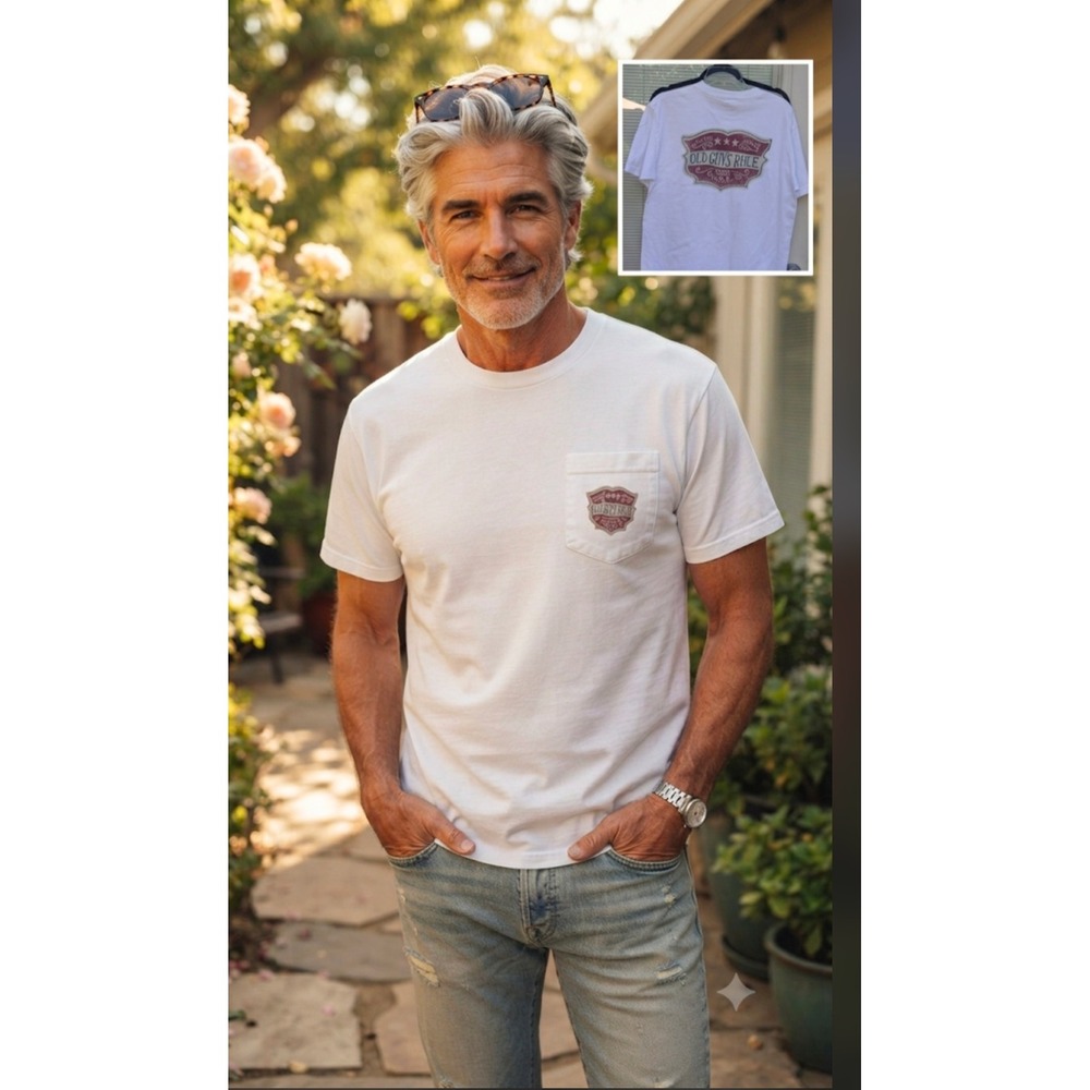 Old Guys Rule Mens White Pocket T-Shirt Stand Proud Born in the USA Graphic M